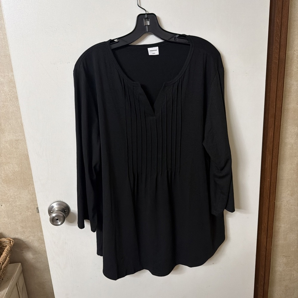 Xieerduo Womens Size XXL Black 3/4 Sleeve V Neck Pullover Blouse